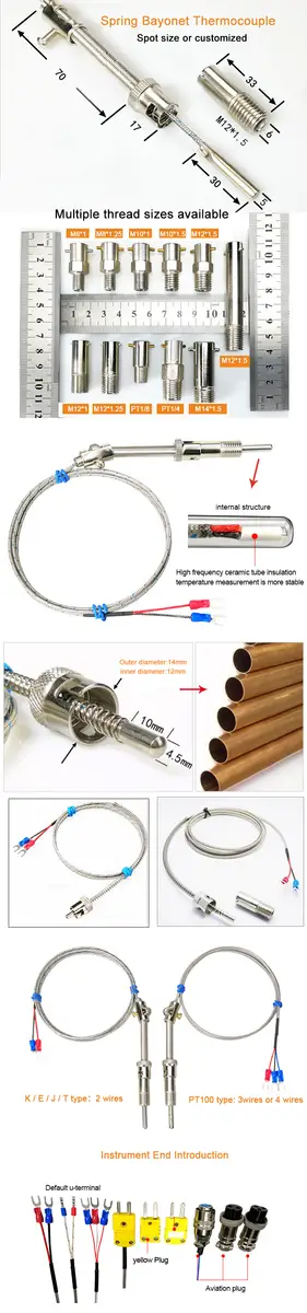 Spring Thermocouple — K J E PT100 type compression spring bayonet rtd thermocouple temperature sensors 3