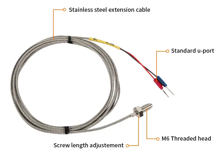 PT100 Sensor M6 3-Wire — OEM ODM industrial M8 rtd E J K type high temperature sensor thermocouple m6 screw 3