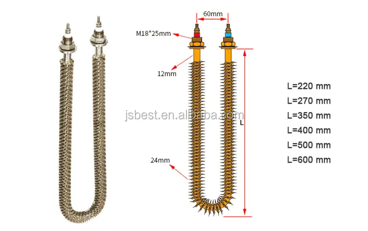Heating Element W Shape — 380v u shaped 1kw 1.5kw 2kw stainless steel electric tubular air finned oven heating element 6