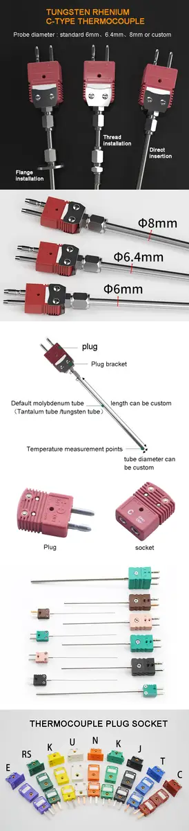 Type C Thermocouple — 2000C High temperature sensor Molybdenum tube Tungsten rhenium thermocouple c type for vacuum 1