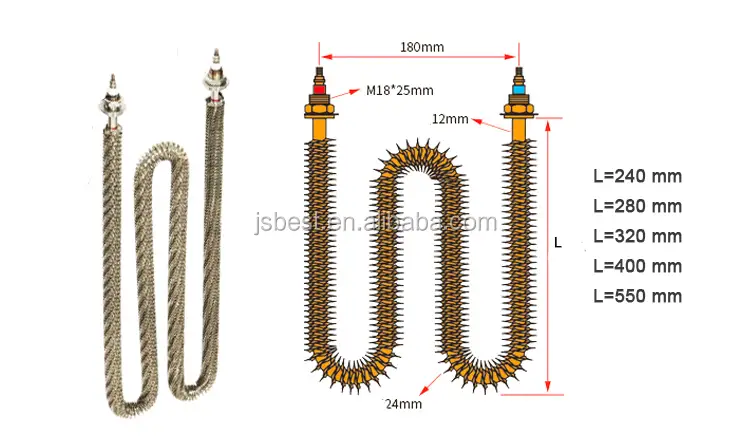 Heating Element W Shape — 380v u shaped 1kw 1.5kw 2kw stainless steel electric tubular air finned oven heating element 8