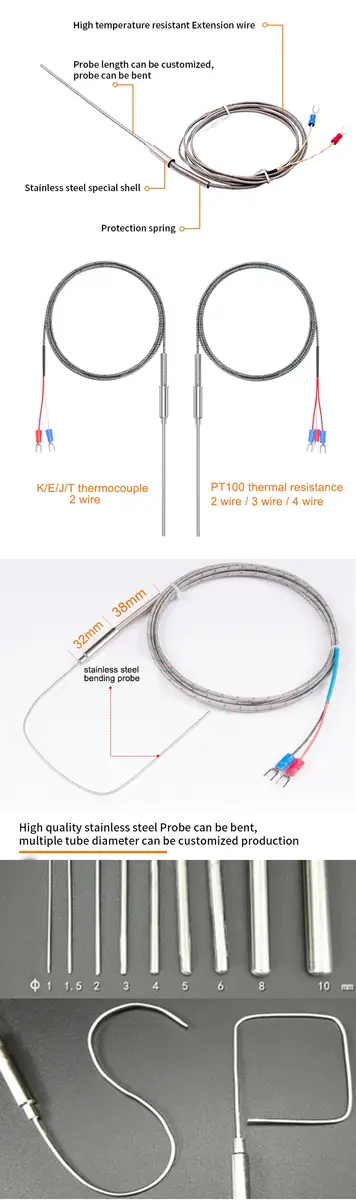 T Type Thermocouple — stainless steel probe 1mm 2mm 3mm temperature sensor thermocouple type t with stainless tip for low temperature liquid nitrogen 6