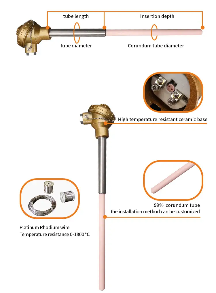 Type B Thermocouple — High Temperature Sensor R S B Platinum Rhodium Type Ceramic Probe Thermocouple 3