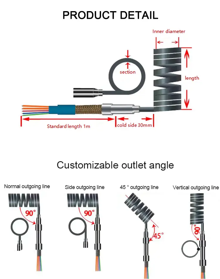 Custom Heating Element Coil — 220v industrial stainless steel air resistance spring electrical hot runner heater coil with thermocouple 2