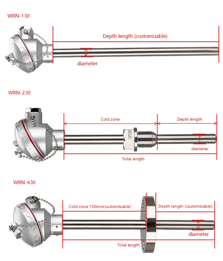 Thermometer Pt100 — Industrial Temperature Sensor Resistance Pt100 Thermocouple Double element 3