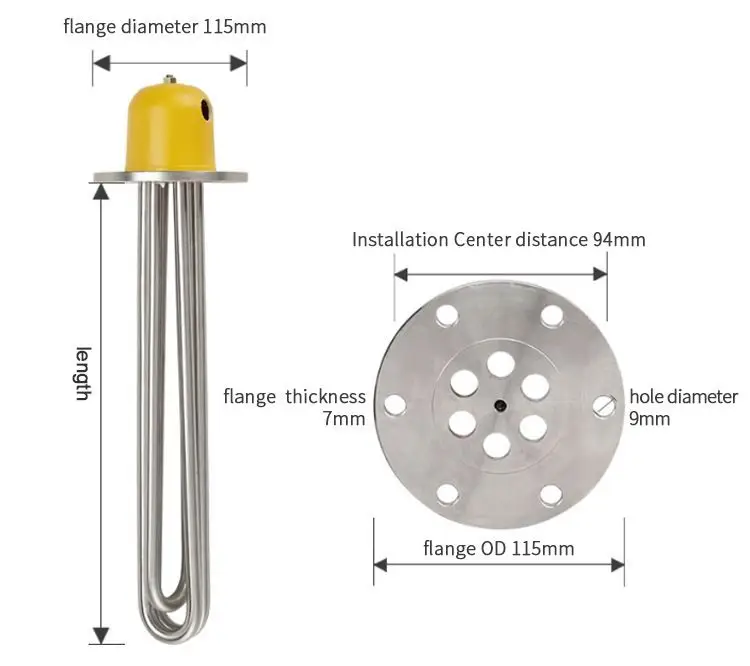 electric tubular Water flange immersion heater — 1 flange heat tube 1