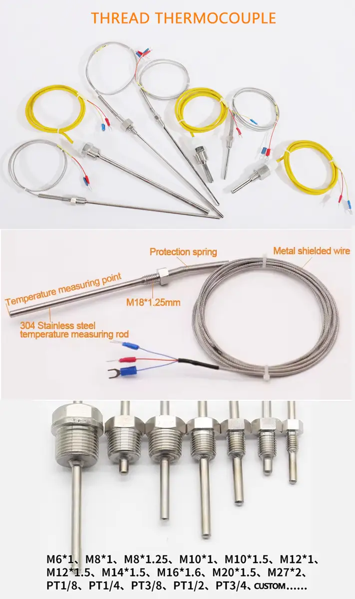 Type K Thermocouples — oem stainless steel probe mineral insulated thermocouple k type threaded temperature sensor 1