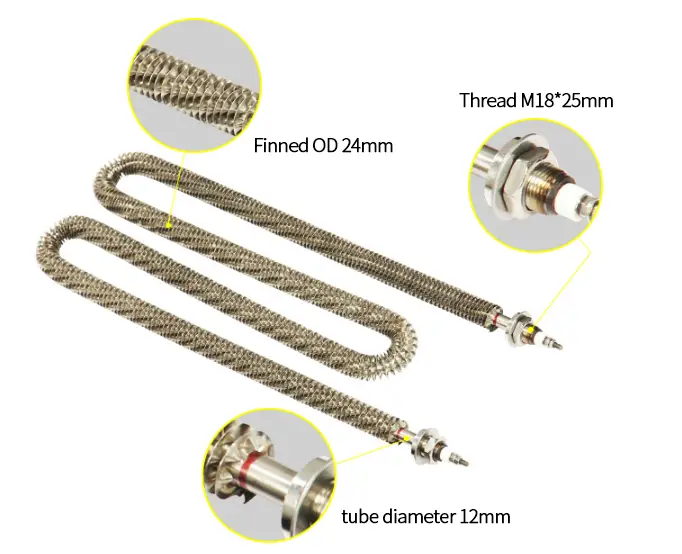 Heating Element W Shape — 380v u shaped 1kw 1.5kw 2kw stainless steel electric tubular air finned oven heating element 7